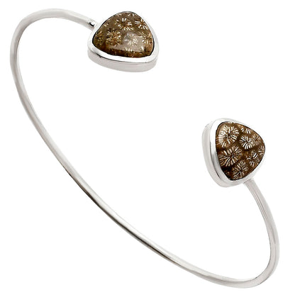 Premium Quality Flower Fossil Coral Cuff Bangle Bracelet B-1004 52-EB10547
