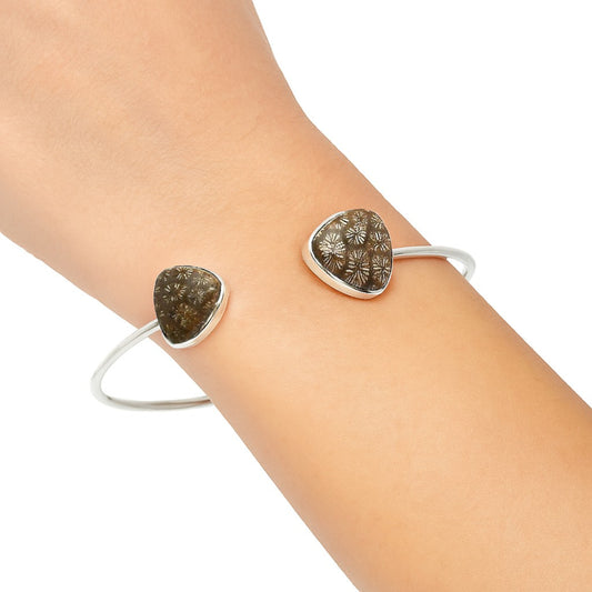 Premium Quality Flower Fossil Coral Cuff Bangle Bracelet B-1004 52-EB10547