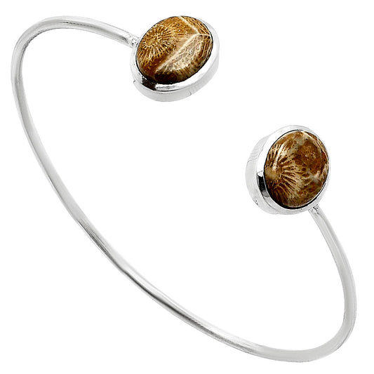 Premium Quality Flower Fossil Coral Cuff Bangle Bracelet B-1004 52-EB10548