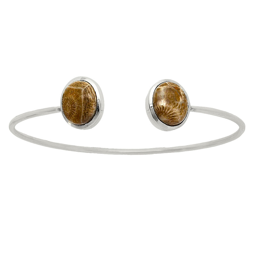 Premium Quality Flower Fossil Coral Cuff Bangle Bracelet B-1004 52-EB10548