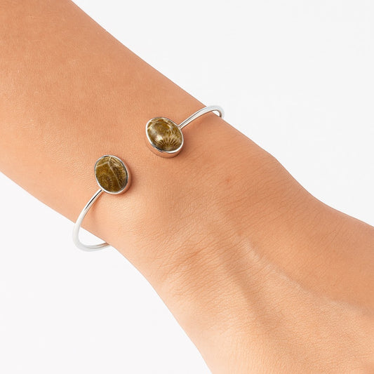 Premium Quality Flower Fossil Coral Cuff Bangle Bracelet B-1004 52-EB10548