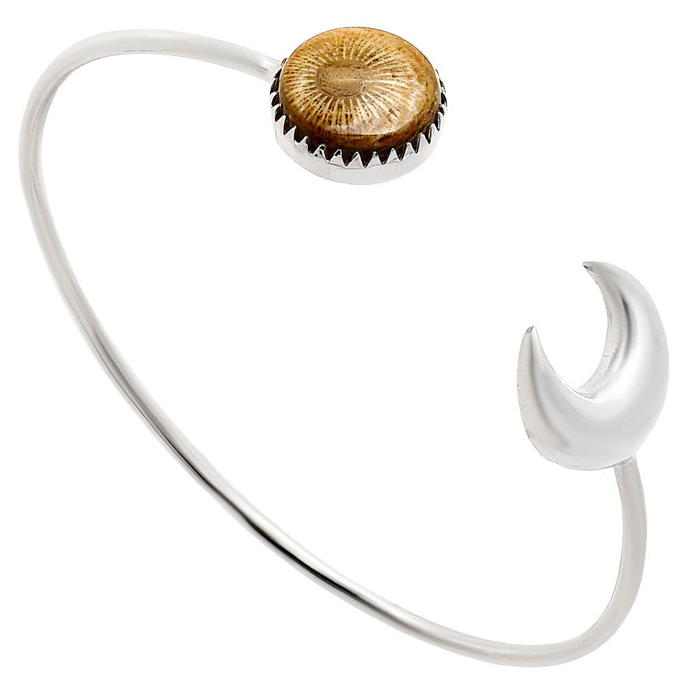 Premium Crescent Moon Flower Fossil Coral Cuff Bangle Bracelet B-1046 52-EB10549