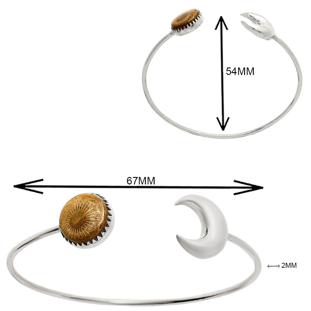 Premium Crescent Moon Flower Fossil Coral Cuff Bangle Bracelet B-1046 52-EB10549