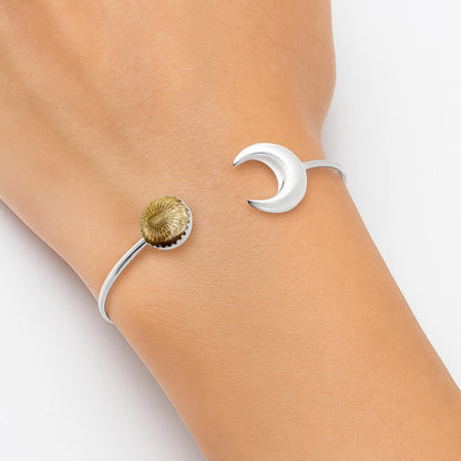 Premium Crescent Moon Flower Fossil Coral Cuff Bangle Bracelet B-1046 52-EB10549