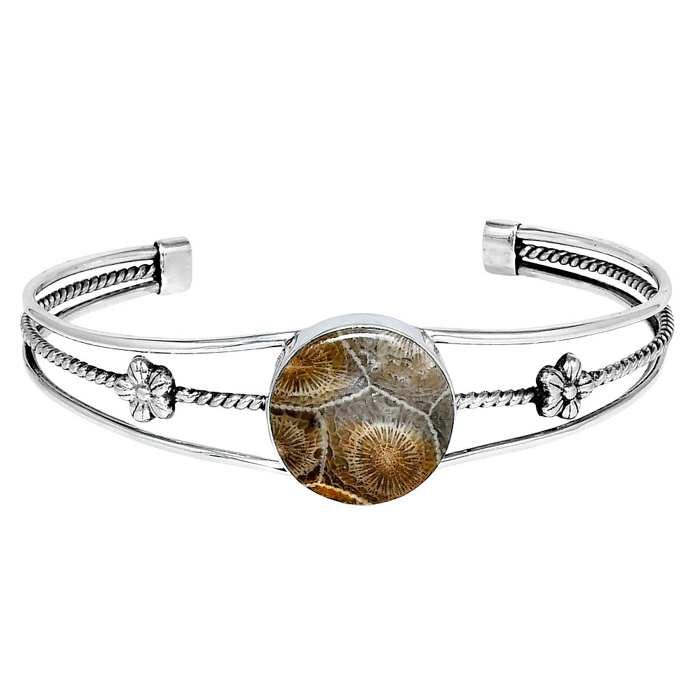 Premium Quality Flower Fossil Coral Cuff Bangle Bracelet B-1012 52-EB10551