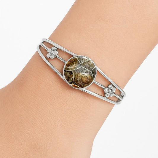 Premium Quality Flower Fossil Coral Cuff Bangle Bracelet B-1012 52-EB10551