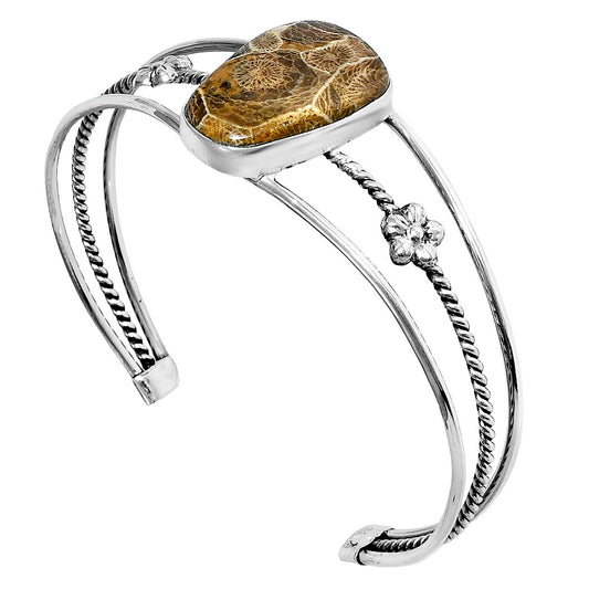 Premium Flower Fossil Coral Cuff Bangle Bracelet B-1012 52-EB10552
