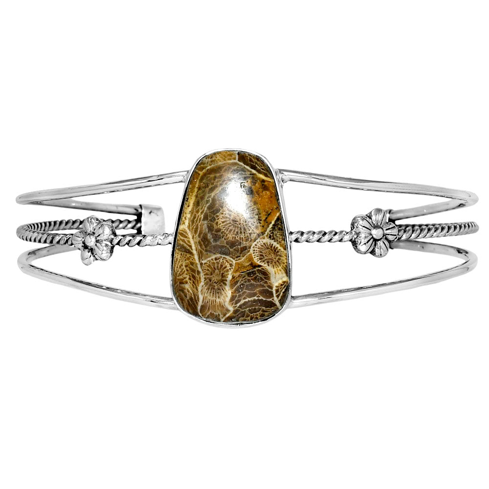 Premium Flower Fossil Coral Cuff Bangle Bracelet B-1012 52-EB10552