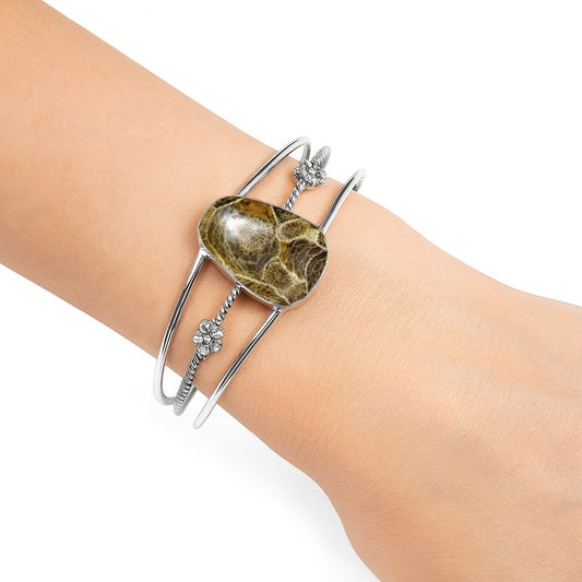 Premium Flower Fossil Coral Cuff Bangle Bracelet B-1012 52-EB10552