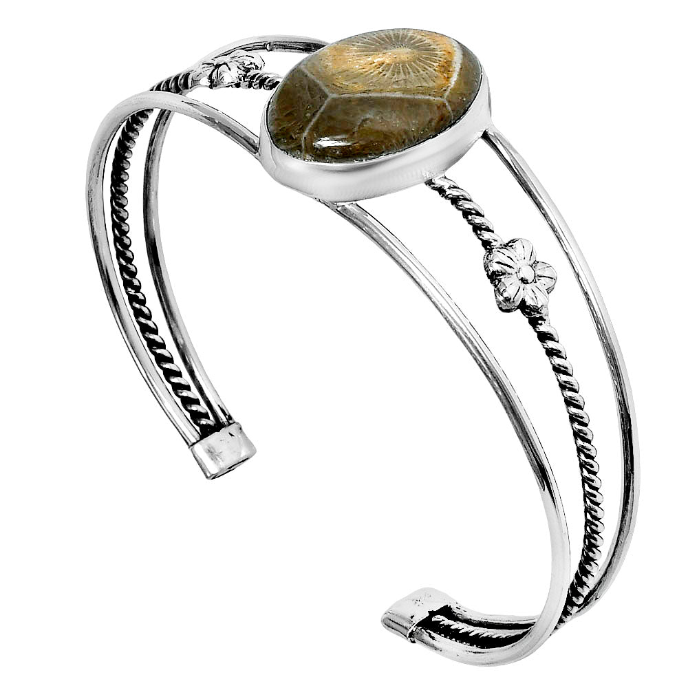 Premium Flower Fossil Coral Cuff Bangle Bracelet B-1012 52-EB10553