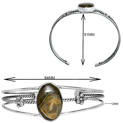 Premium Flower Fossil Coral Cuff Bangle Bracelet B-1012 52-EB10553