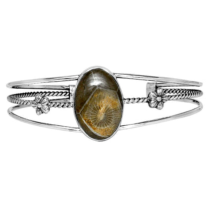 Premium Flower Fossil Coral Cuff Bangle Bracelet B-1012 52-EB10553