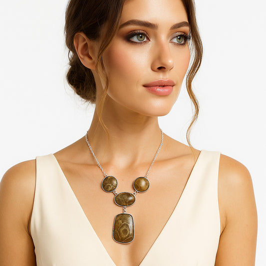 Premium Quality Flower Fossil Coral Necklace N-1013 52-EN10148