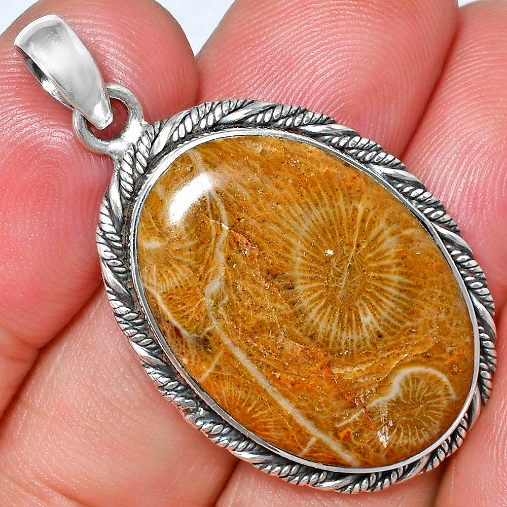 Premium Quality Flower Fossil Coral Pendant P-1074 52-EP10483
