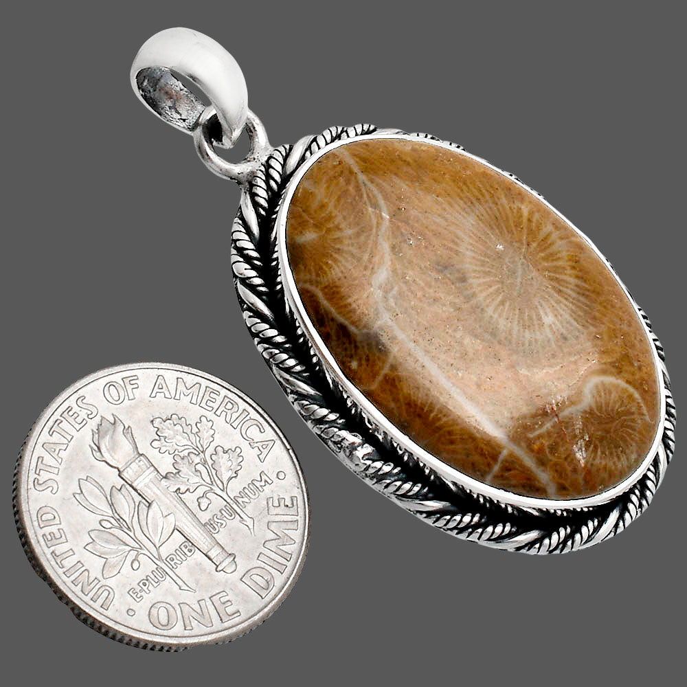 Premium Quality Flower Fossil Coral Pendant P-1074 52-EP10483
