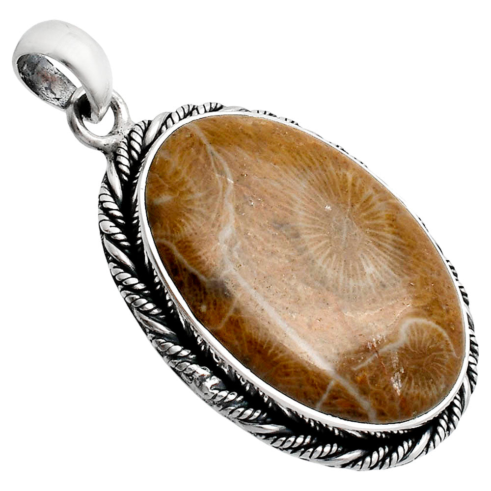 Premium Quality Flower Fossil Coral Pendant P-1074 52-EP10483