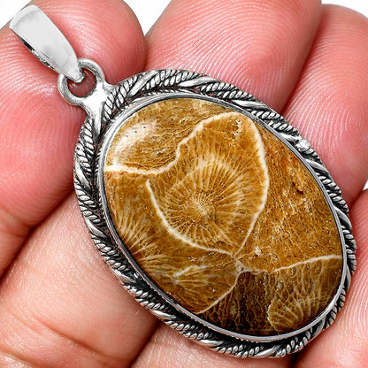 Premium Quality Flower Fossil Coral Pendant P-1074 52-EP10484