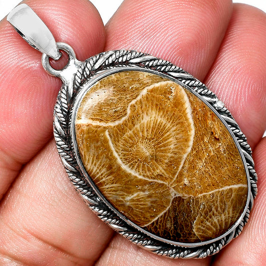 Premium Quality Flower Fossil Coral Pendant P-1074 52-EP10484