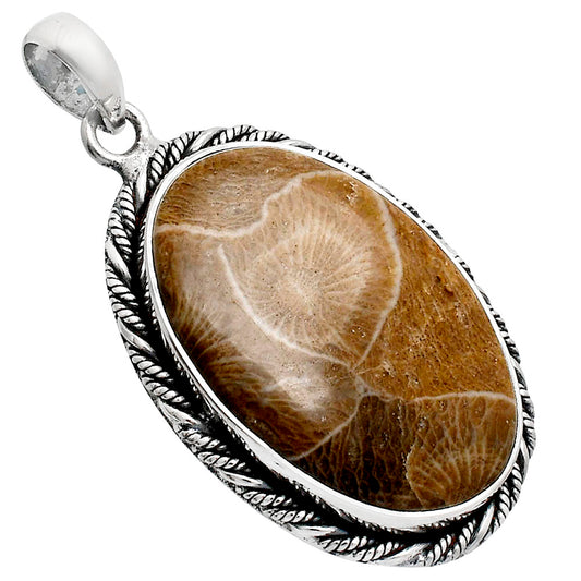 Premium Quality Flower Fossil Coral Pendant P-1074 52-EP10484