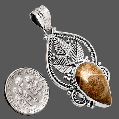 Premium Quality Flower Fossil Coral Pendant P-1258 52-EP10487