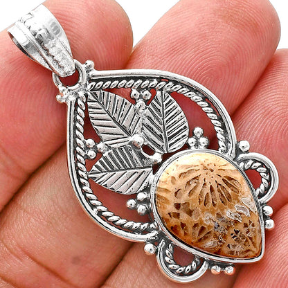 Premium Quality Flower Fossil Coral Pendant P-1258 52-EP10488