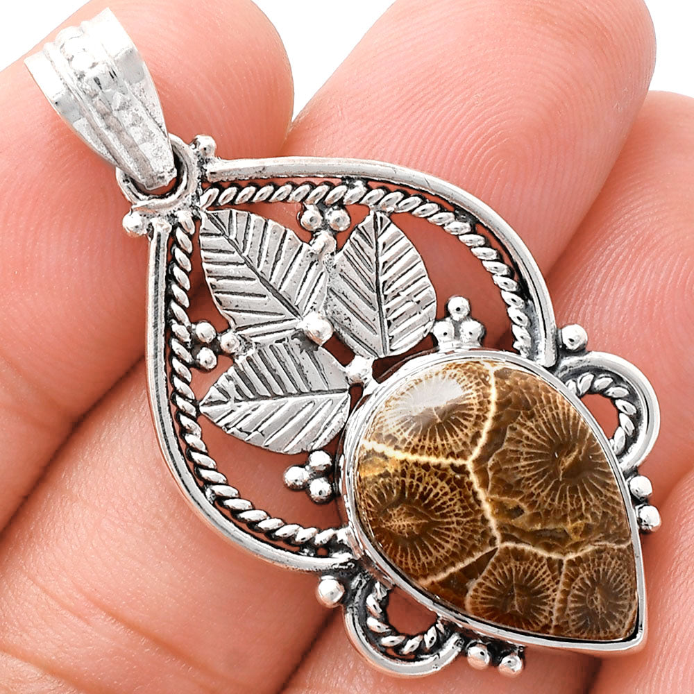 Premium Quality Flower Fossil Coral Pendant P-1258 52-EP10489