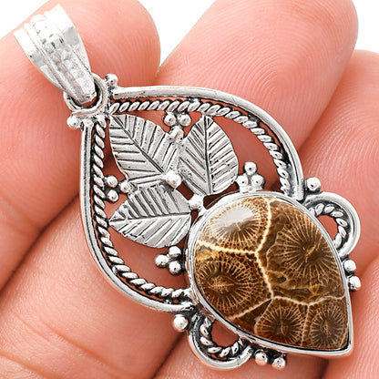 Premium Quality Flower Fossil Coral Pendant P-1258 52-EP10489