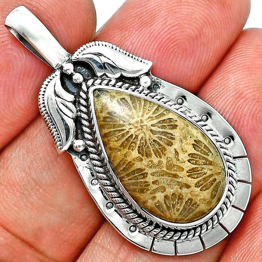 Premium Quality Flower Fossil Coral Pendant P-1568 52-EP10492