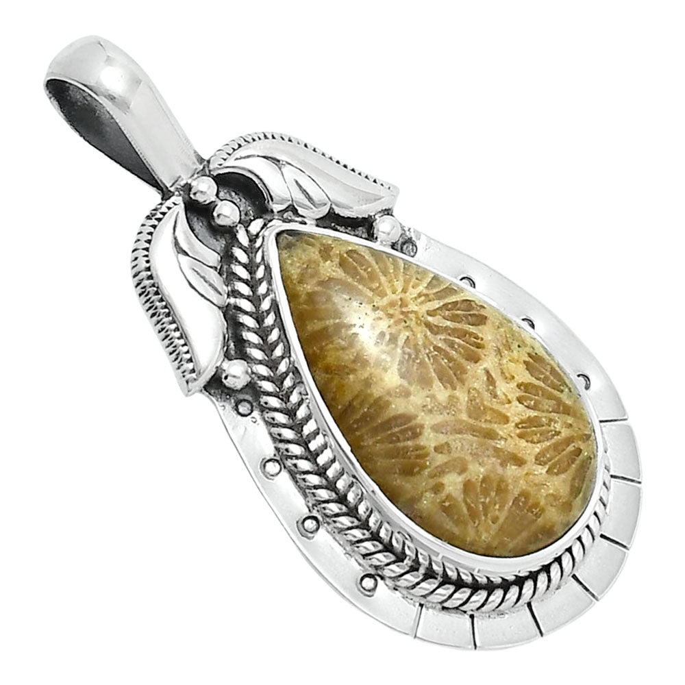 Premium Quality Flower Fossil Coral Pendant P-1568 52-EP10492