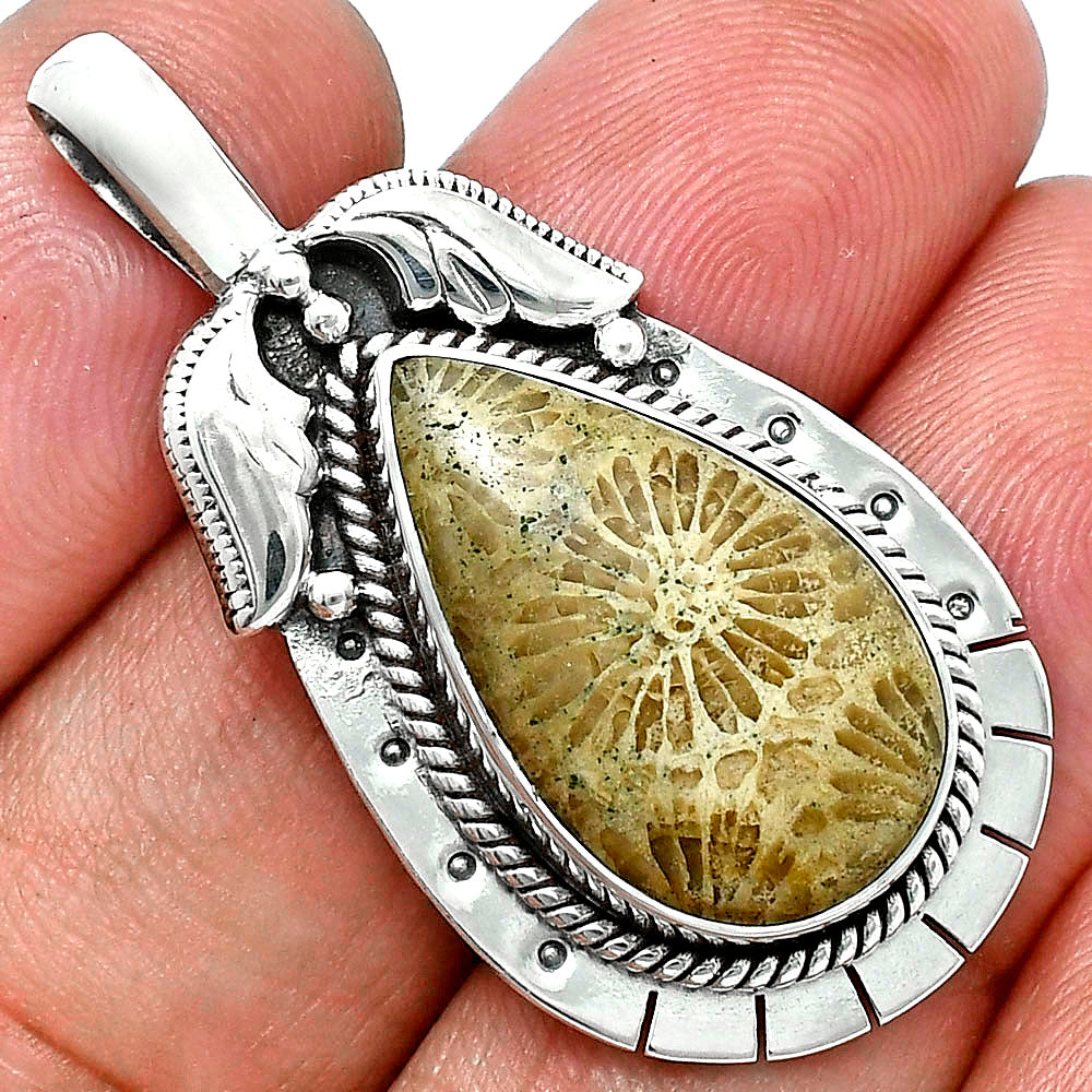 Premium Quality Flower Fossil Coral Pendant P-1568 52-EP10493