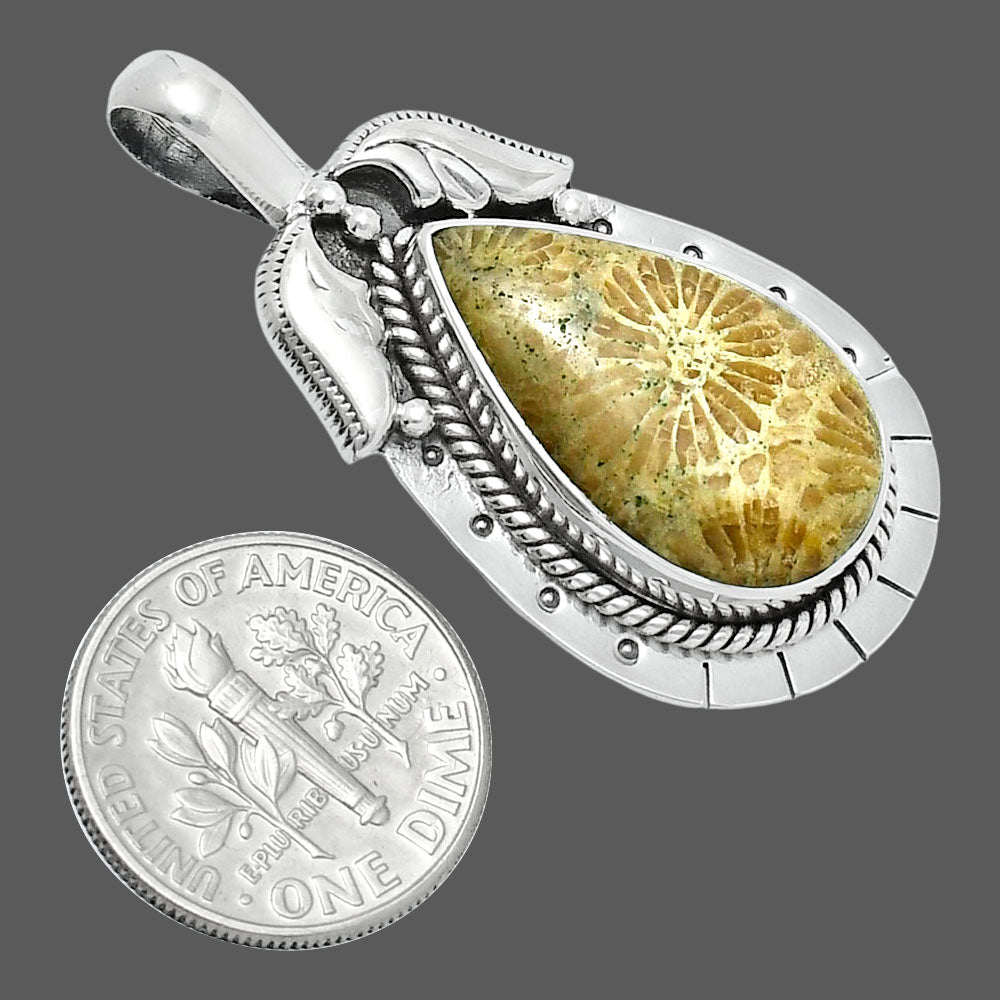 Premium Quality Flower Fossil Coral Pendant P-1568 52-EP10493