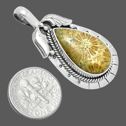 Premium Quality Flower Fossil Coral Pendant P-1568 52-EP10493