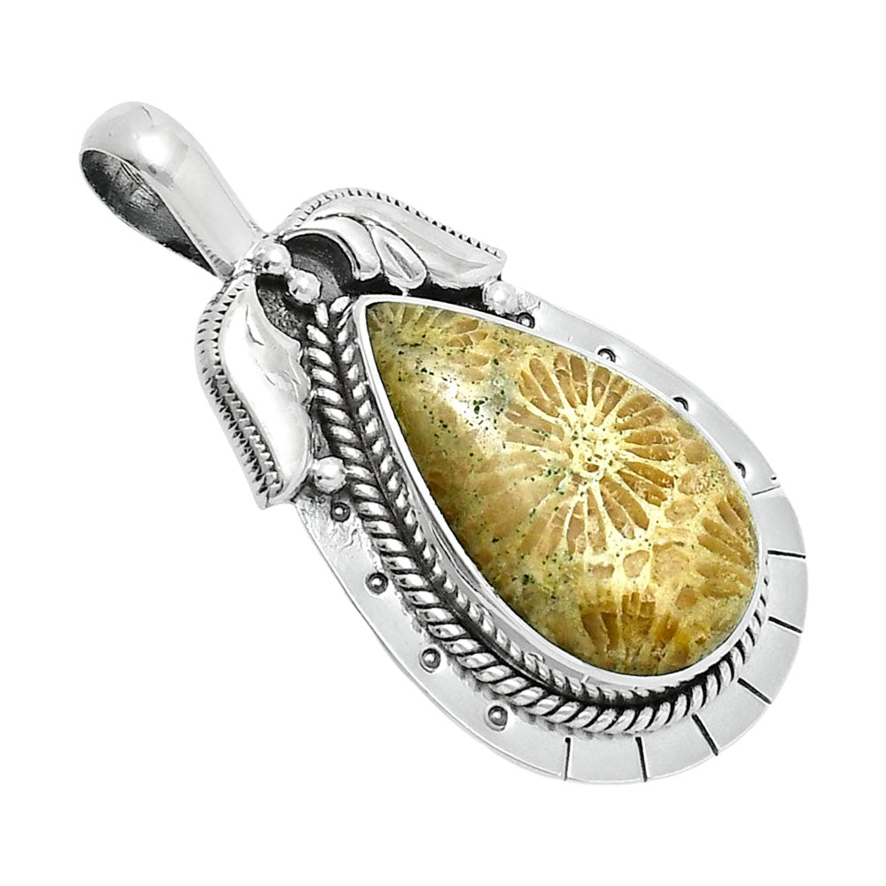 Premium Quality Flower Fossil Coral Pendant P-1568 52-EP10493