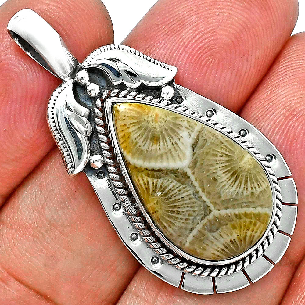 Premium Quality Flower Fossil Coral Pendant P-1568 52-EP10494