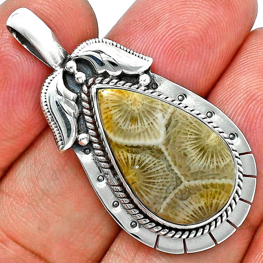 Premium Quality Flower Fossil Coral Pendant P-1568 52-EP10494