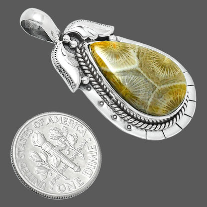 Premium Quality Flower Fossil Coral Pendant P-1568 52-EP10494