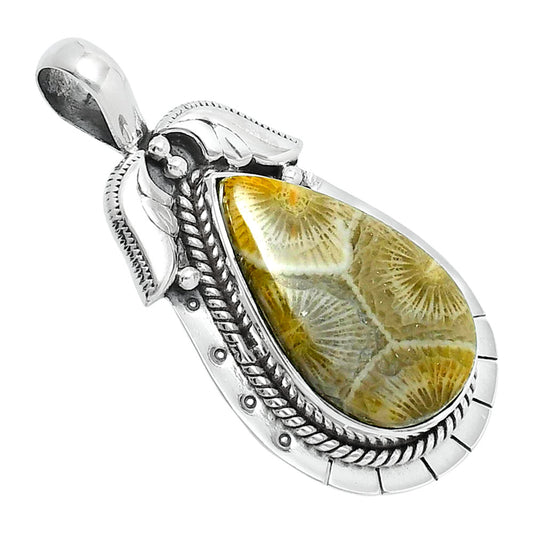 Premium Quality Flower Fossil Coral Pendant P-1568 52-EP10494