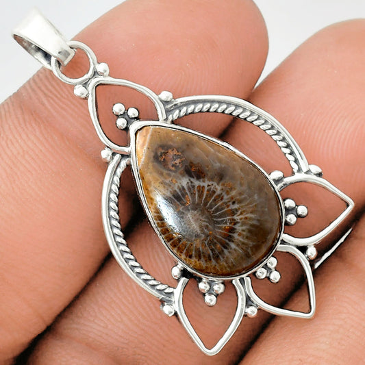 Premium Quality Flower Fossil Coral Pendant P-1444 52-EP10497