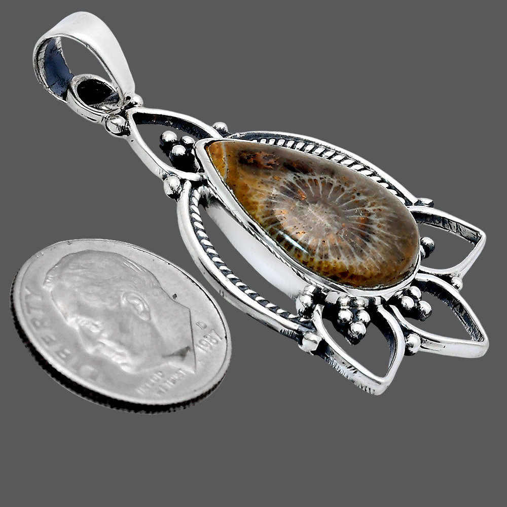 Premium Quality Flower Fossil Coral Pendant P-1444 52-EP10497