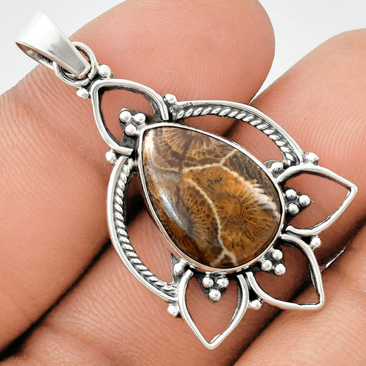 Premium Quality Flower Fossil Coral Pendant P-1444 52-EP10498