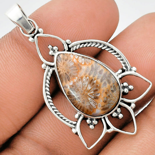 Premium Quality Flower Fossil Coral Pendant P-1444 52-EP10499