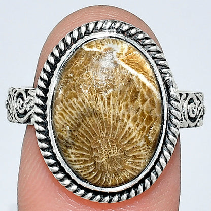 Premium Quality Flower Fossil Coral Ring size-9 R-1067 52-ER14174