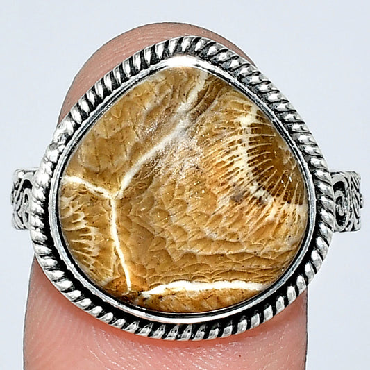 Premium Quality Flower Fossil Coral Ring size-10 R-1067 52-ER14177