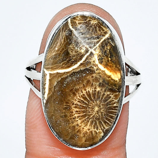 Premium Quality Flower Fossil Coral Ring size-8 R-1003 52-ER14185