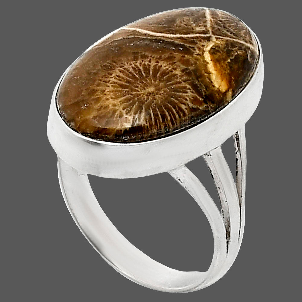 Premium Quality Flower Fossil Coral Ring size-8 R-1003 52-ER14185