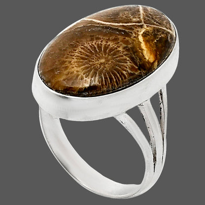 Premium Quality Flower Fossil Coral Ring size-8 R-1003 52-ER14185