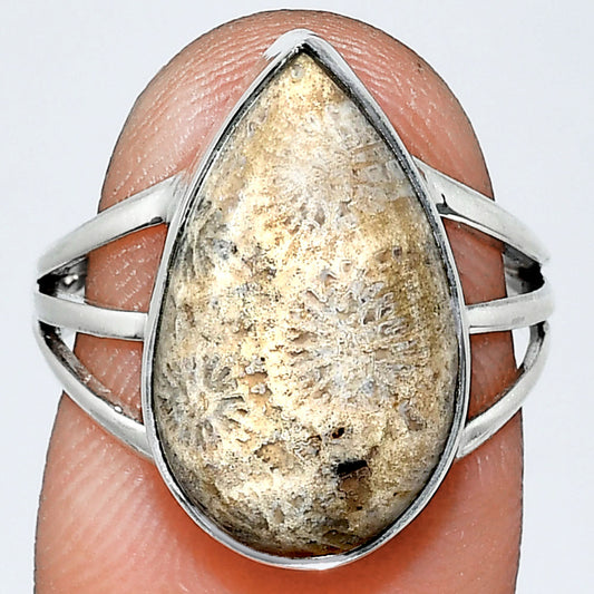 Premium Quality Flower Fossil Coral Ring size-7 R-1003 52-ER14186