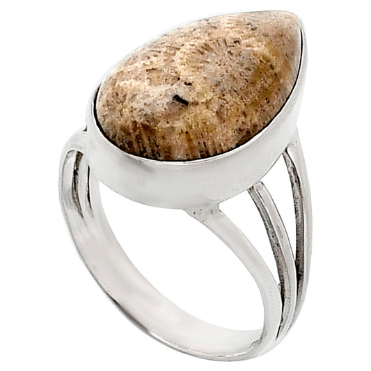 Premium Quality Flower Fossil Coral Ring size-7 R-1003 52-ER14186
