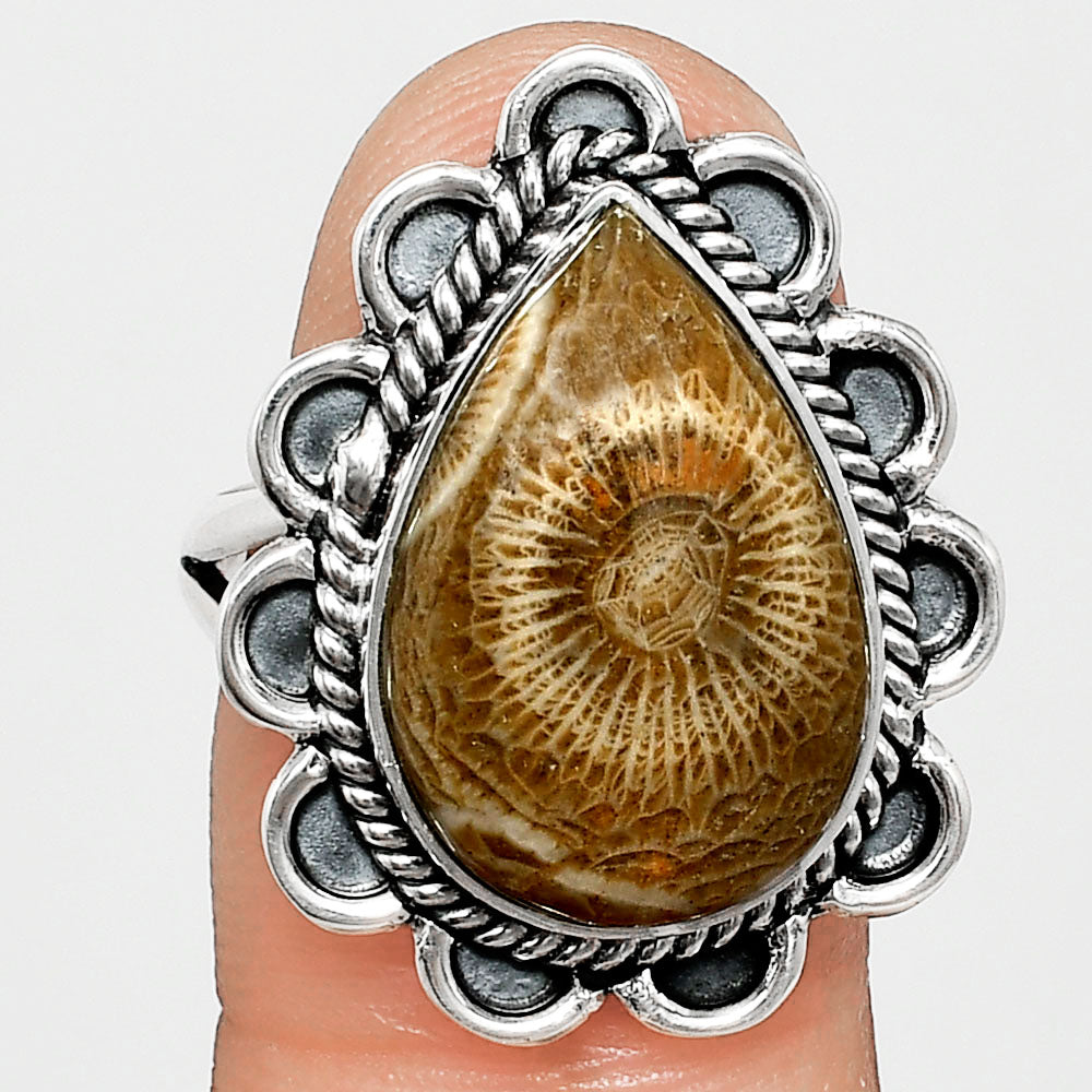 Premium Quality Flower Fossil Coral Ring size-9 R-1221 52-ER14189