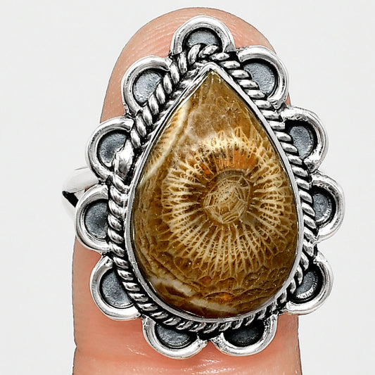 Premium Quality Flower Fossil Coral Ring size-9 R-1221 52-ER14189